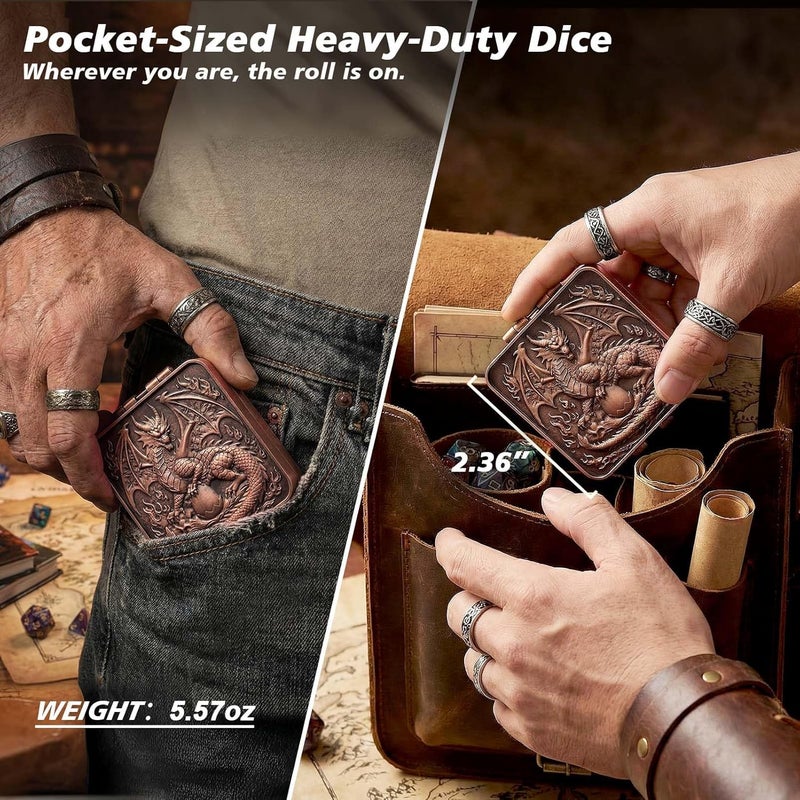 Haxtec Spinner Dice 7-in-1 Metal DND Dice Set Unique Dice Spinner Antique Compatible with Dungeons and Dragons in Magnetic Iron Box DND Gifts RPG Role Playing Rotate Gaming Dice - Image 4